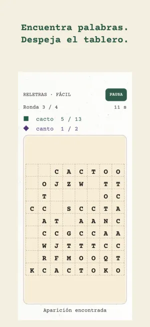 Encuentra palabras. Despeja el tablero.